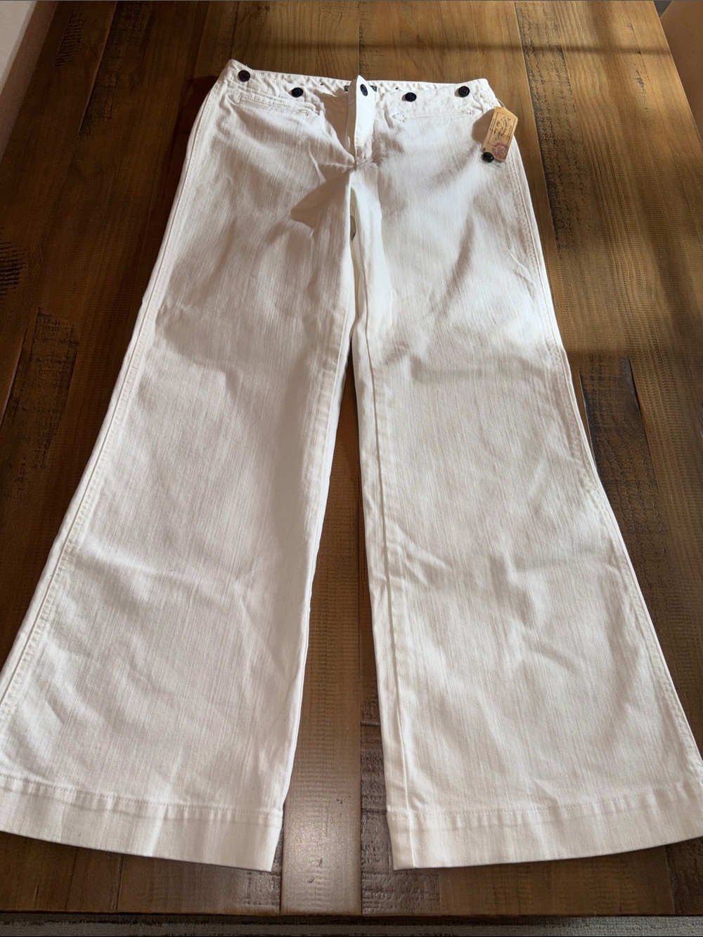 Lauren Jeans Company Ralph White Denim Wide-Leg Sailor Button Pants size 10 nwt!